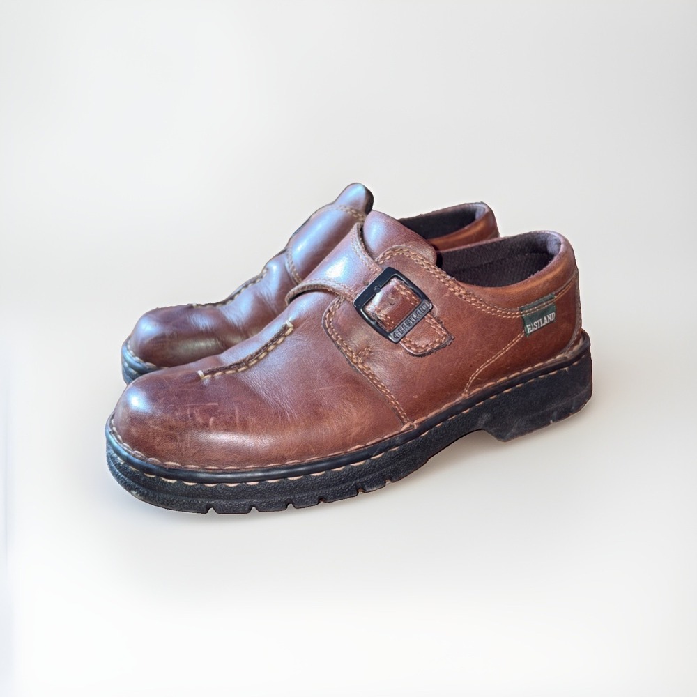 Eastland Brown Leather Slip On Comfort Women's Shoes Buckle Size 8M